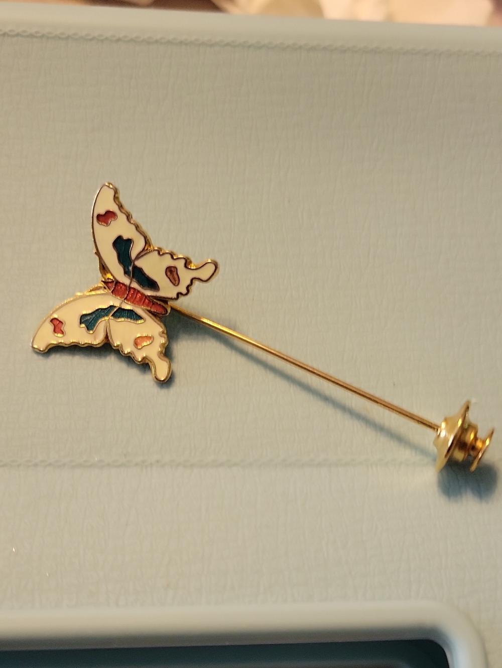 VINTAGE Gold Butterfly Stick Pin with Enamel Accents
